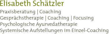 Elisabeth Schätzler, Praxisberatung und Gesprächstherapie, Coaching, Focusing, Psychologische Ayurvedatherapie
